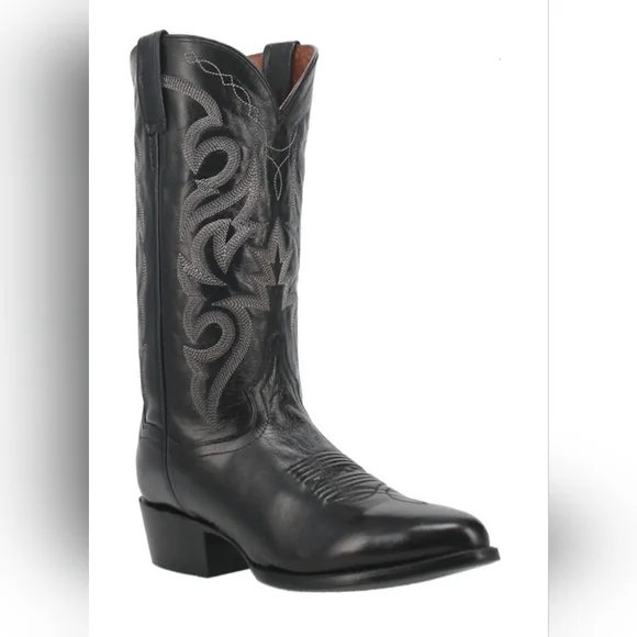 Dan Post Black Western Cowboy Boots with Decorative Stitching - Picture 2 of 11